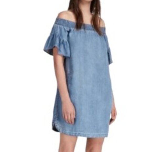 All Saints Adela Chambray Off Shoulder Dress XSmall - Picture 1 of 4